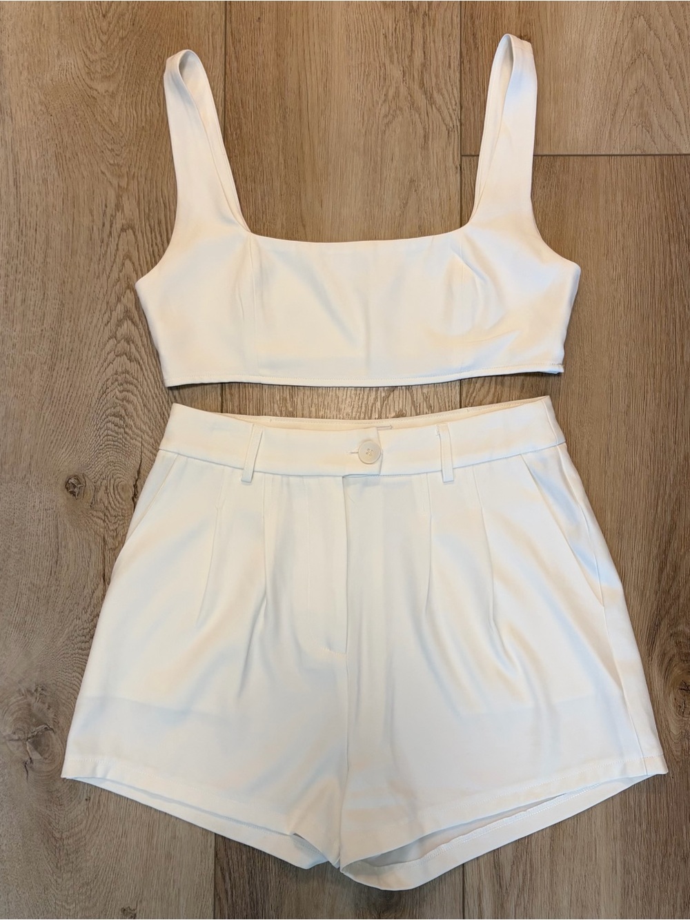 Princess Polly White Cropped Tank Top & High-Rise Shorts Set